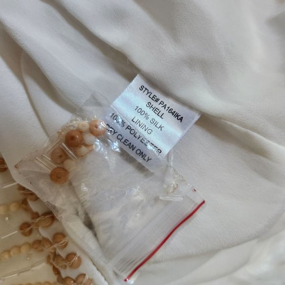 Parker Women’s Tan Cream Beaded Sleeveless Mini Dress Size M - Picture 13 of 17